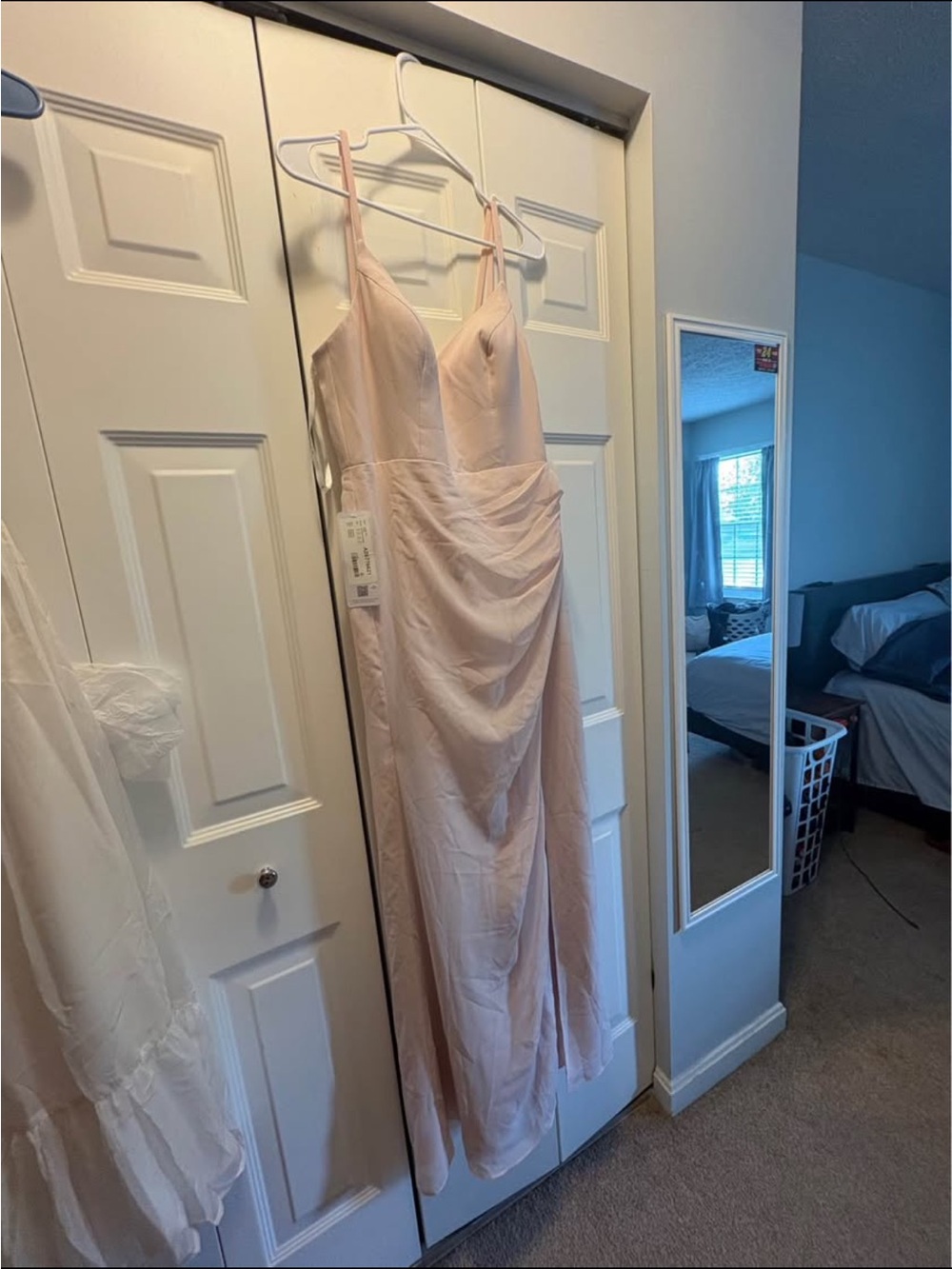 Azazie Blush Pink Spaghetti-Strap Maxi Dress